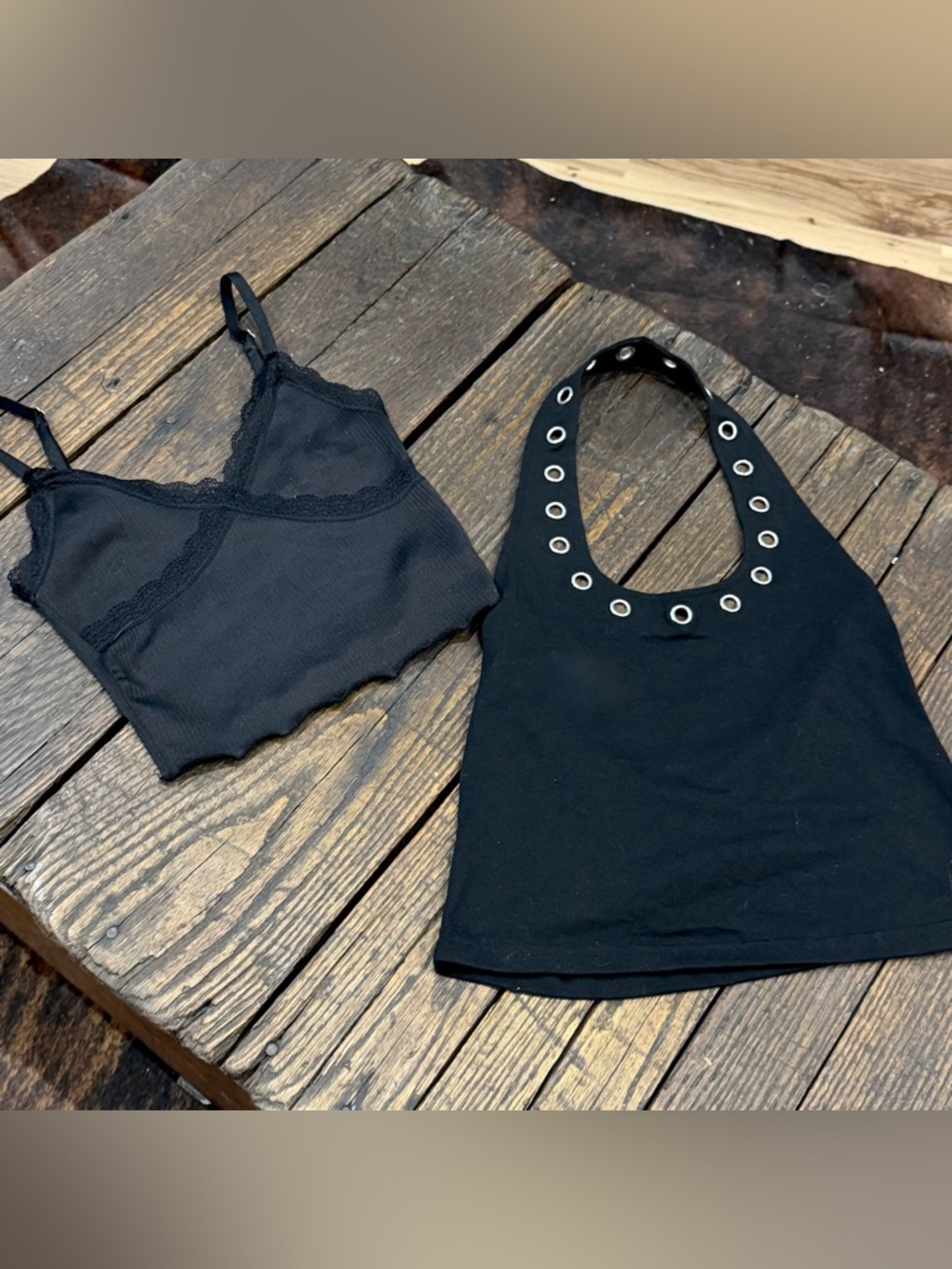 H&M Black Lace Bralette & Grommet Y2K Halter Tank Set Size XS Juniors
